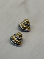 Modern Two-Tone Heart Earrings - Image 2