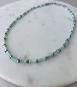 Aqua Pearl Line Necklace