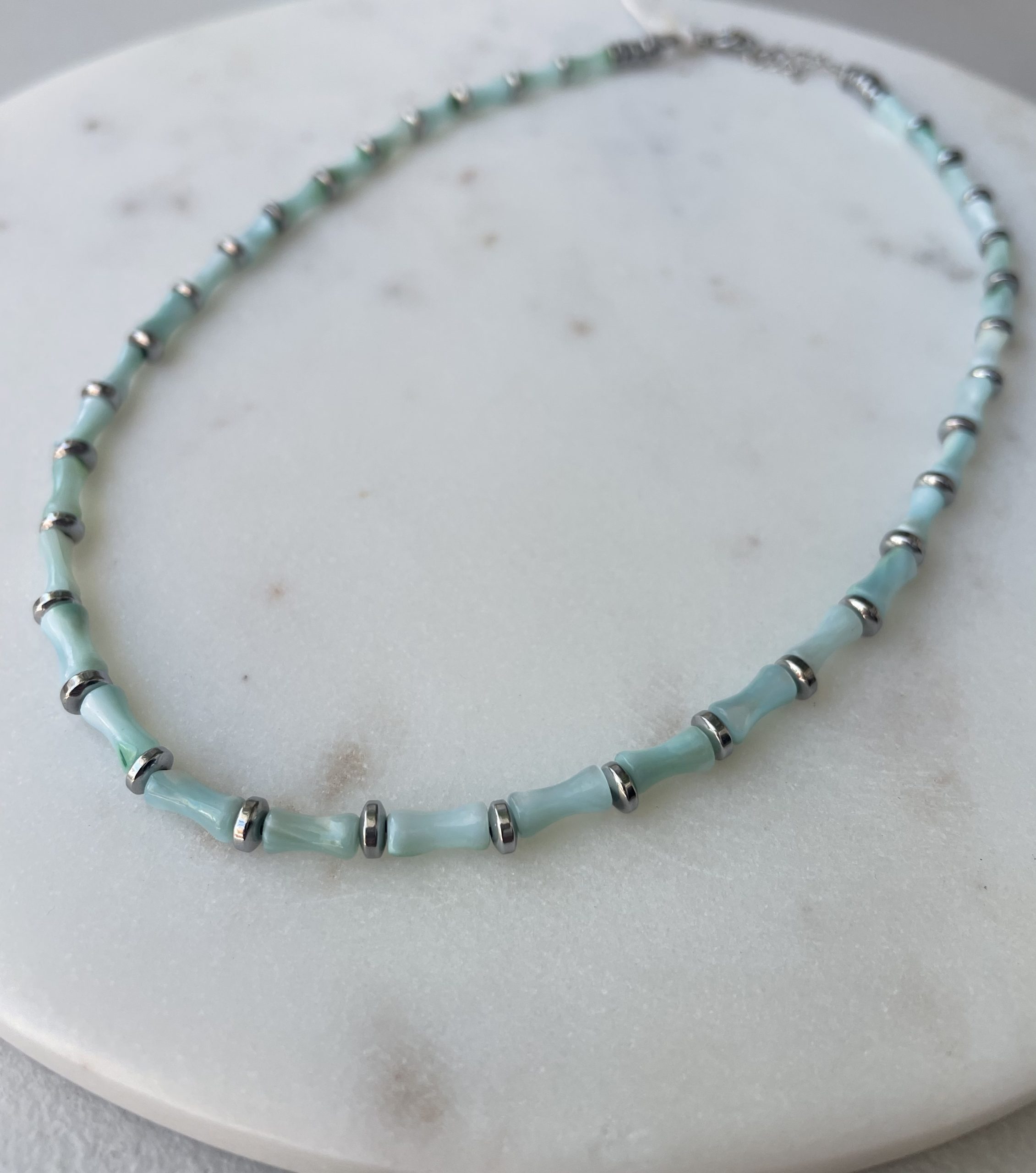 580385AE-B9EF-4834-B402-0BDDE566AF33 Aqua Pearl Line Necklace - Image 1